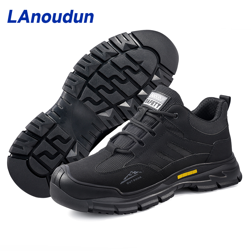 GUYISA  All - season black hiking series anti - smash anti - puncture European standard steel toe cap safety shoes