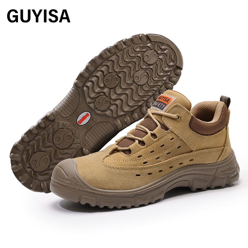 GUYISA  New khaki European standard steel toe cap suede safety shoes