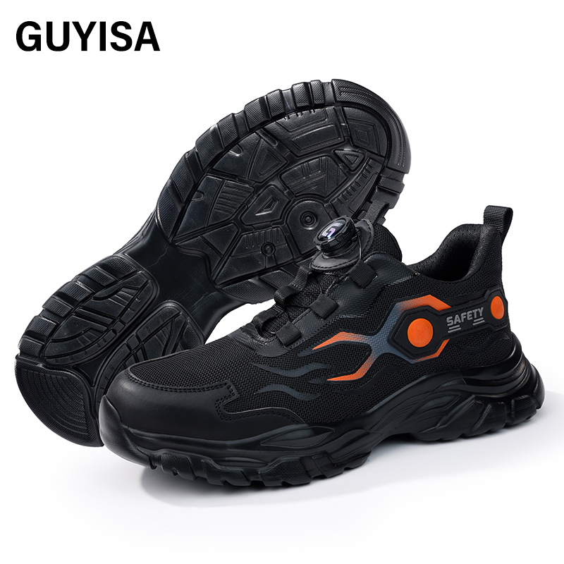 GUYISA  Orange new sports sandwich mesh anti - smash anti - puncture Kevlar sole safety shoes