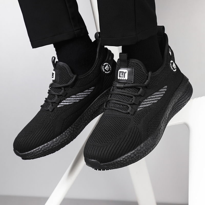 GUYISA  Black sports series all - season anti - slip SRC solid MD sole chef shoes