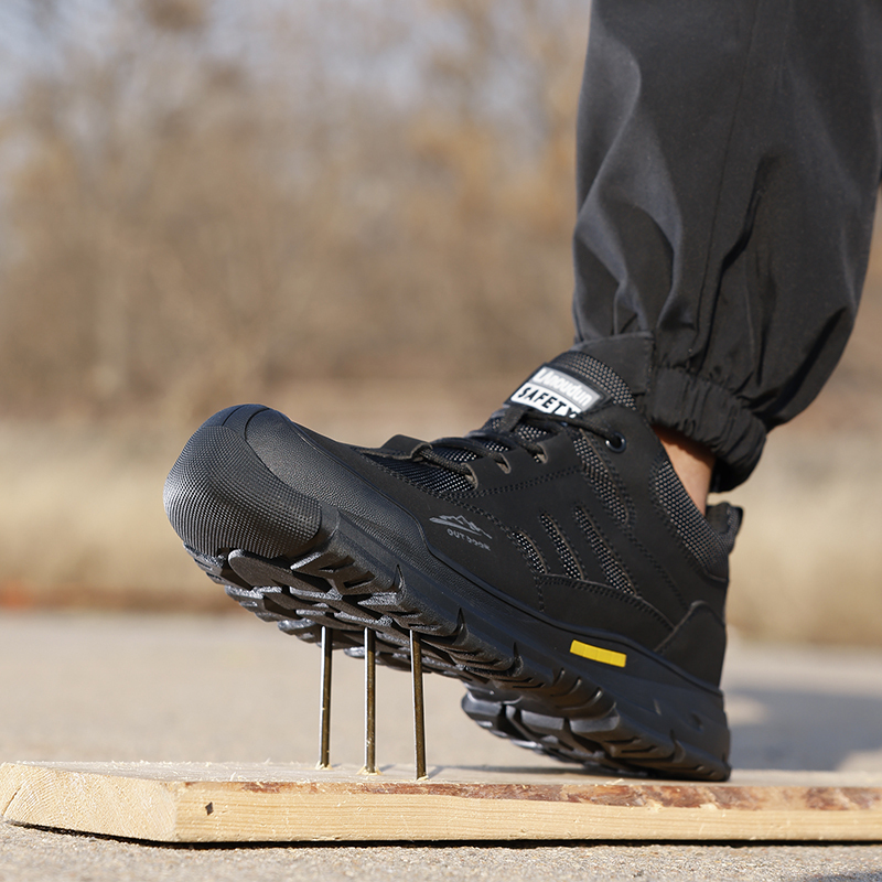 GUYISA  All - season black hiking series anti - smash anti - puncture European standard steel toe cap safety shoes