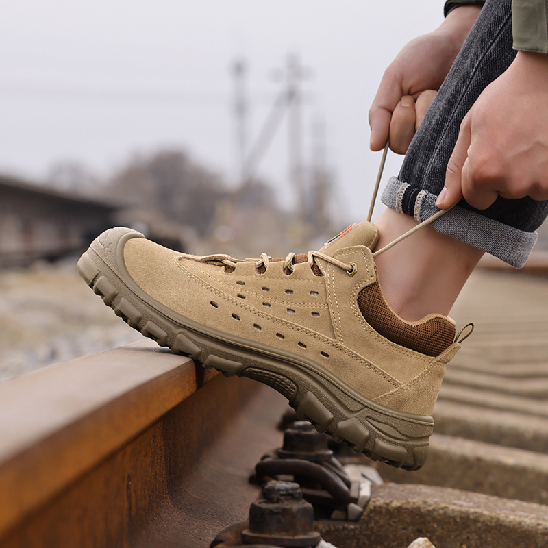 GUYISA  New khaki European standard steel toe cap suede safety shoes