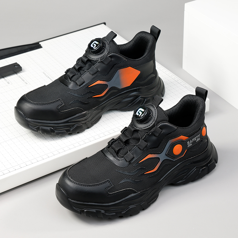 GUYISA  Orange new sports sandwich mesh anti - smash anti - puncture Kevlar sole safety shoes