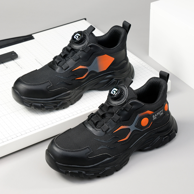 GUYISA  Orange new sports sandwich mesh anti - smash anti - puncture Kevlar sole safety shoes