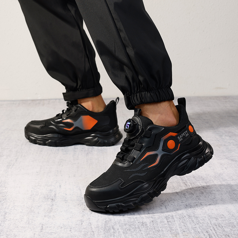 GUYISA  Orange new sports sandwich mesh anti - smash anti - puncture Kevlar sole safety shoes