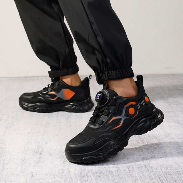 GUYISA  Orange new sports sandwich mesh anti - smash anti - puncture Kevlar sole safety shoes