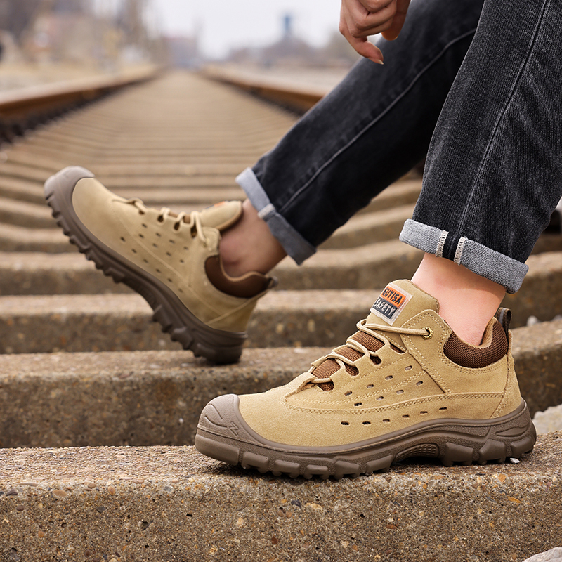 GUYISA  New khaki European standard steel toe cap suede safety shoes