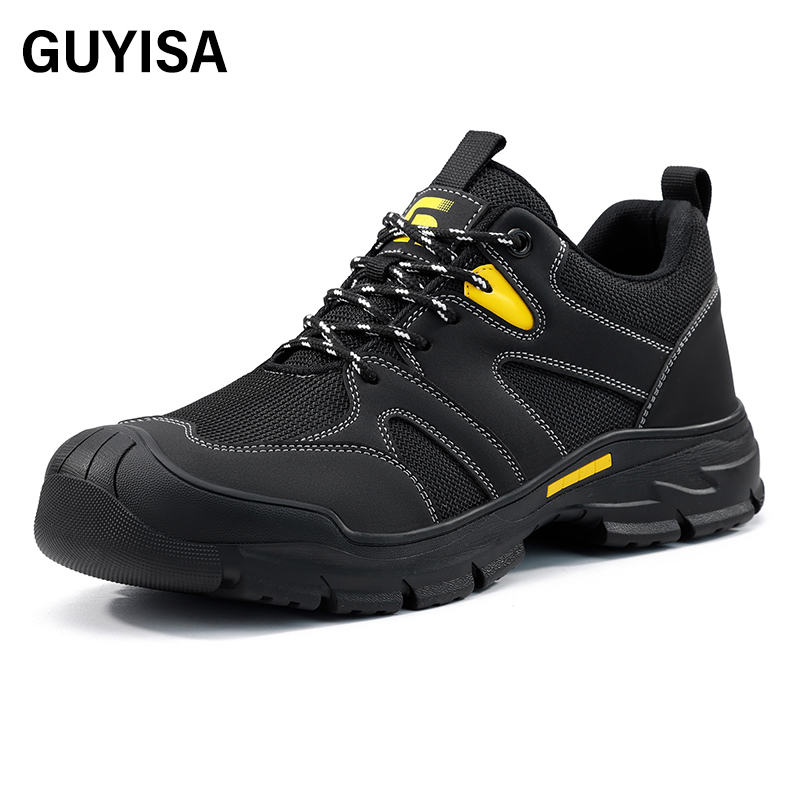 GUYISA  Hiking series black new anti - smashing anti - piercing European standard steel toe cap rubber sole safety shoes