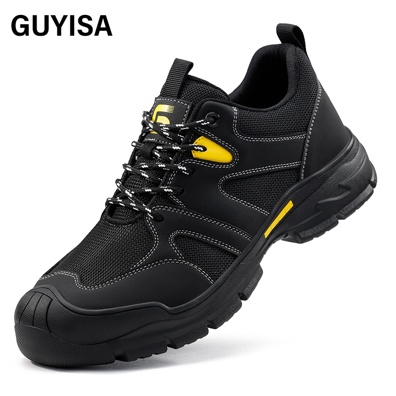 GUYISA  Hiking series black new anti - smashing anti - piercing European standard steel toe cap rubber sole safety shoes