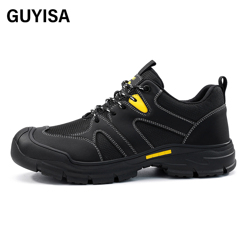 GUYISA  Hiking series black new anti - smashing anti - piercing European standard steel toe cap rubber sole safety shoes