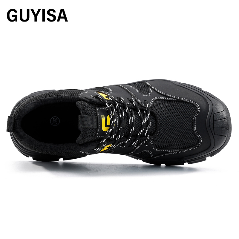 GUYISA  Hiking series black new anti - smashing anti - piercing European standard steel toe cap rubber sole safety shoes