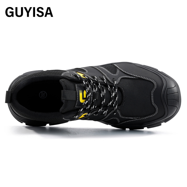 GUYISA  Hiking series black new anti - smashing anti - piercing European standard steel toe cap rubber sole safety shoes