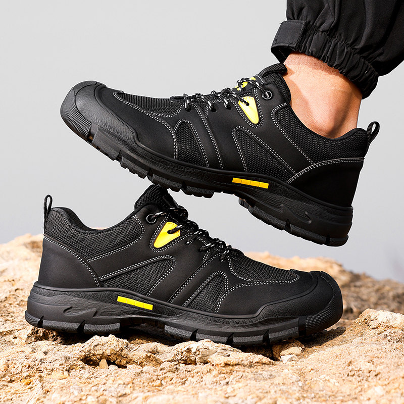 GUYISA  Hiking series black new anti - smashing anti - piercing European standard steel toe cap rubber sole safety shoes