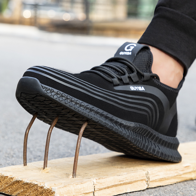 GUYISA Sports series black anti - smashing anti - piercing European standard steel toe cap rubber sole safety shoes