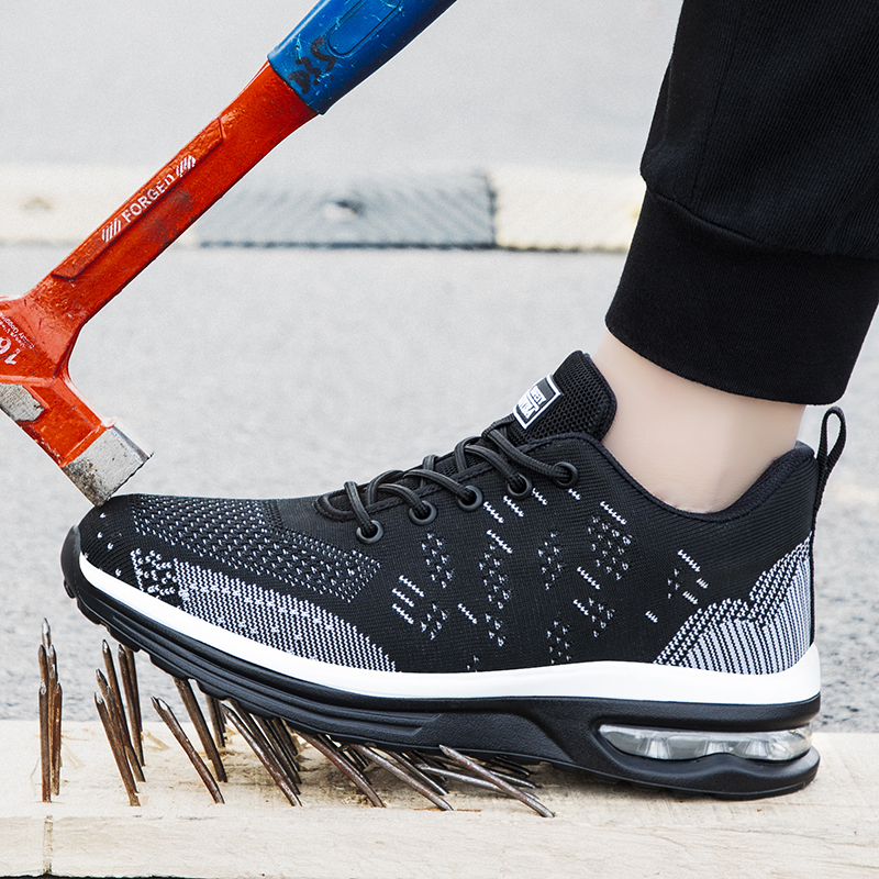 GUYIASA  Black lightweight fly - woven fabric European standard steel toe cap sports series safety shoes