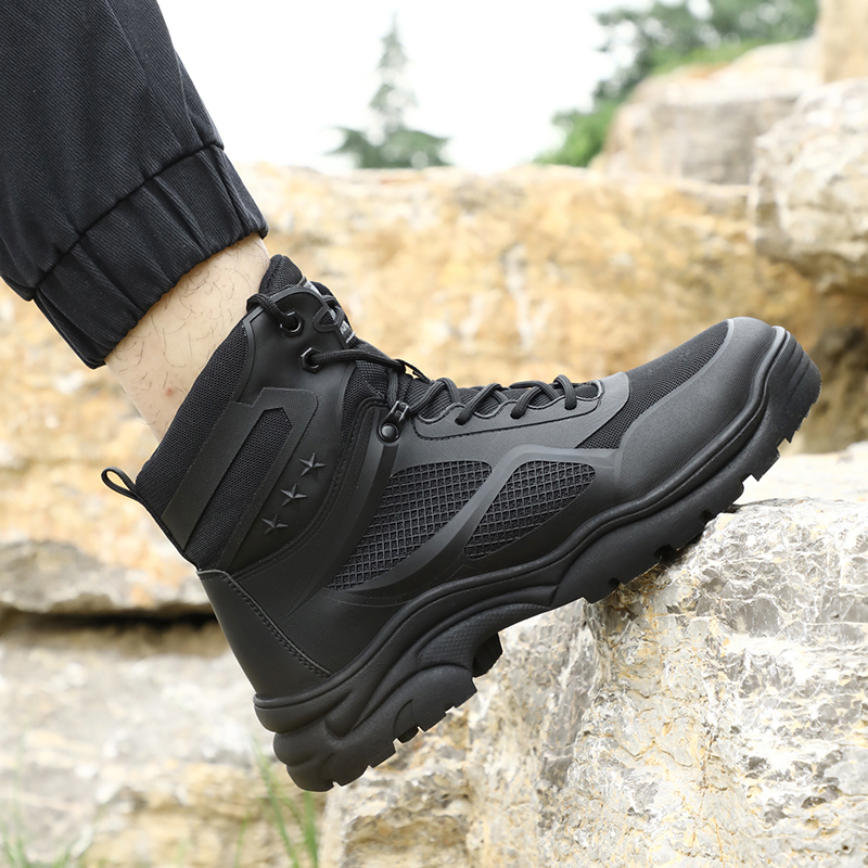 GUYISA  Black super fiber high - cut European standard steel toe cap rubber sole safety shoes