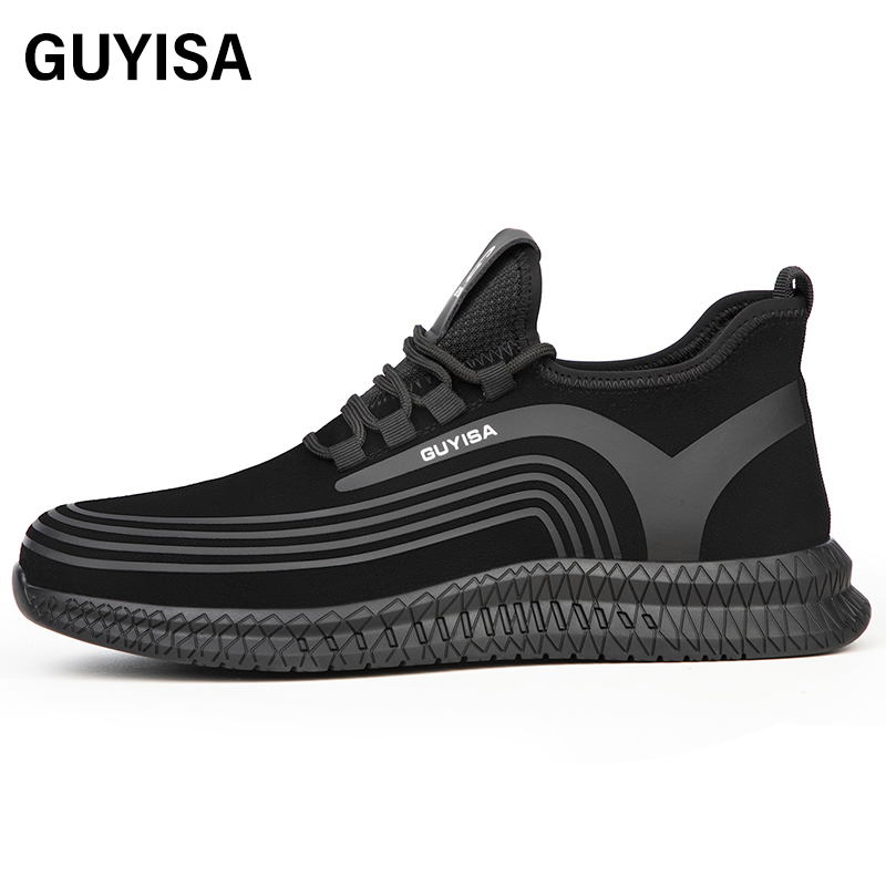 GUYISA Sports series black anti - smashing anti - piercing European standard steel toe cap rubber sole safety shoes