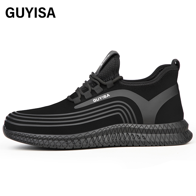 GUYISA Sports series black anti - smashing anti - piercing European standard steel toe cap rubber sole safety shoes