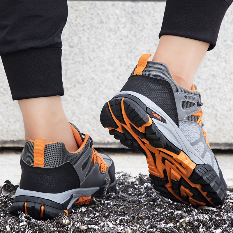 GUYISA  Hiking series grey anti - smashing anti - piercing steel wire cloth European standard steel toe cap rubber sole safety shoes