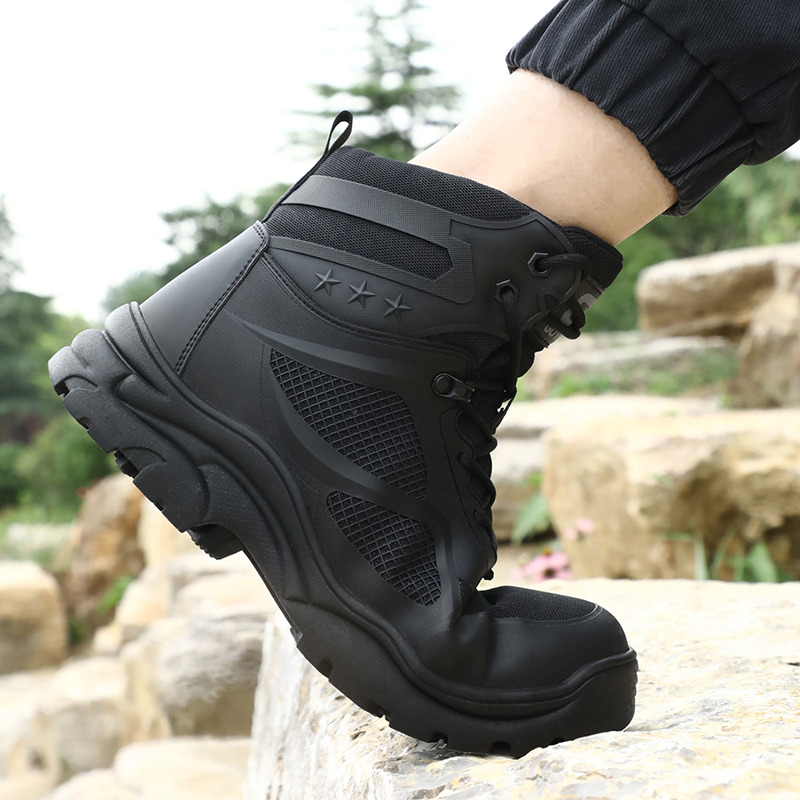 GUYISA  Black super fiber high - cut European standard steel toe cap rubber sole safety shoes