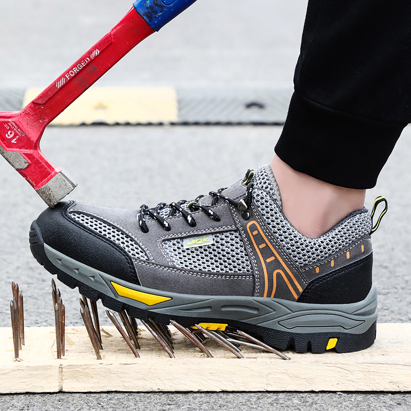 GUYISA   Black summer hiking series microfiber European standard steel toe cap anti - smashing anti - piercing rubber sole safety shoes