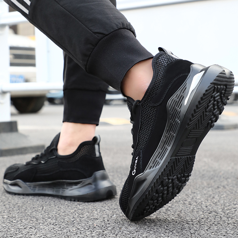GUYISA  Black lightweight suede European standard steel toe cap anti - smashing anti - piercing safety shoes