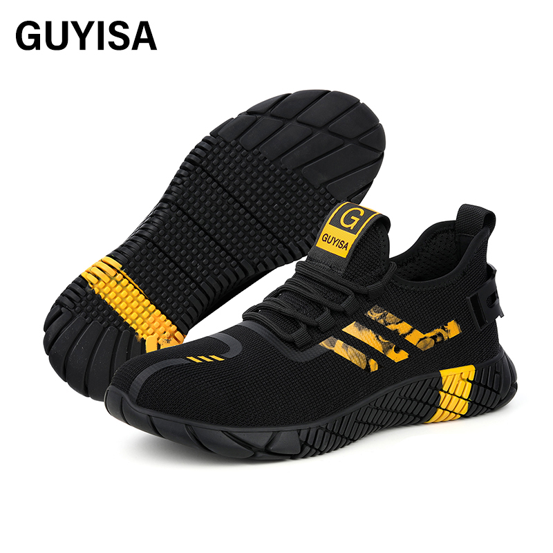 GUYISA   Black sports series men's shoes European standard steel toe cap rubber sole anti - smashing anti - piercing