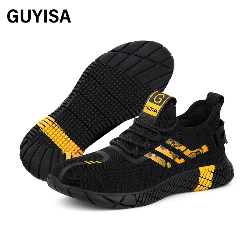 GUYISA   Black sports series men's shoes European standard steel toe cap rubber sole anti - smashing anti - piercing