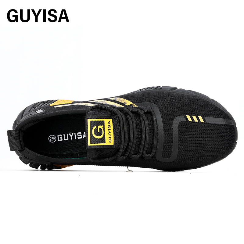 GUYISA   Black sports series men's shoes European standard steel toe cap rubber sole anti - smashing anti - piercing