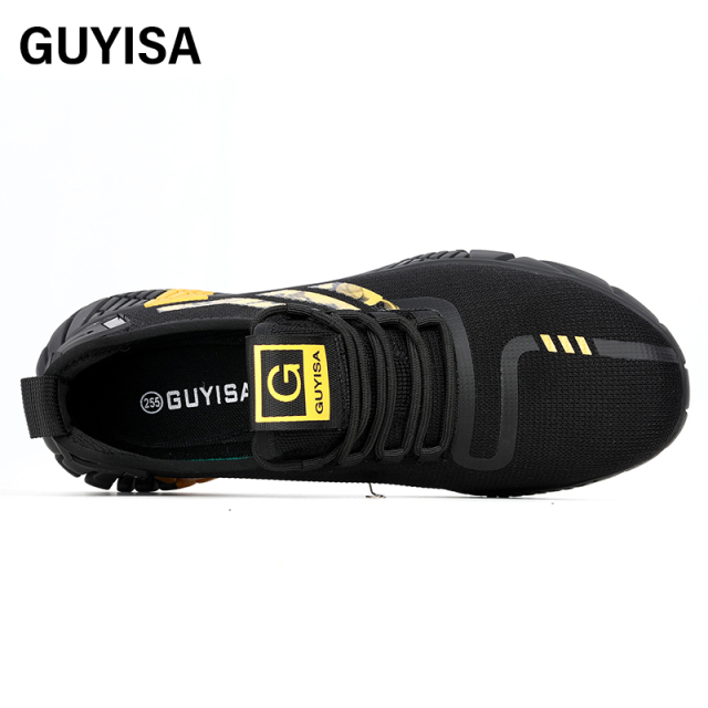 GUYISA   Black sports series men's shoes European standard steel toe cap rubber sole anti - smashing anti - piercing