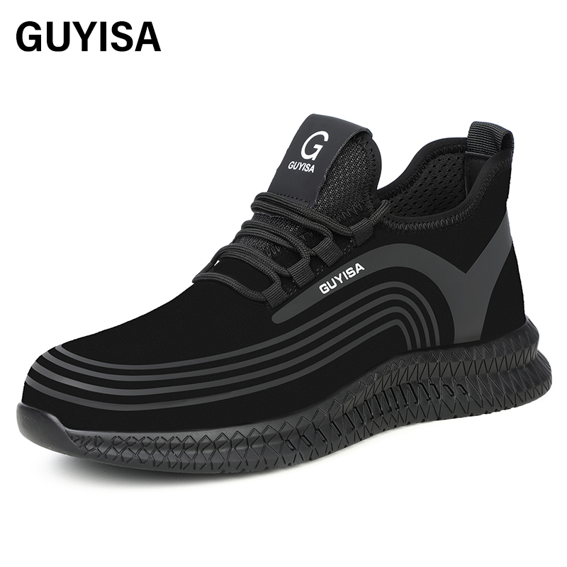 GUYISA Sports series black anti - smashing anti - piercing European standard steel toe cap rubber sole safety shoes