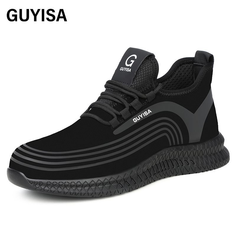 GUYISA Sports series black anti - smashing anti - piercing European standard steel toe cap rubber sole safety shoes