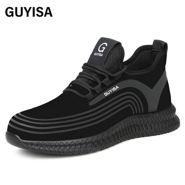 GUYISA Sports series black anti - smashing anti - piercing European standard steel toe cap rubber sole safety shoes