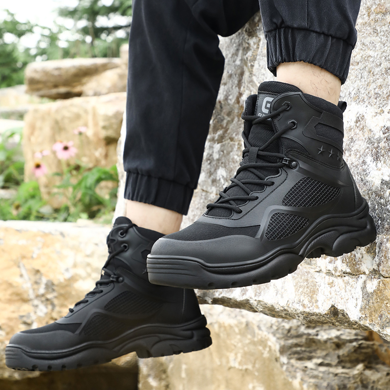 GUYISA  Black super fiber high - cut European standard steel toe cap rubber sole safety shoes