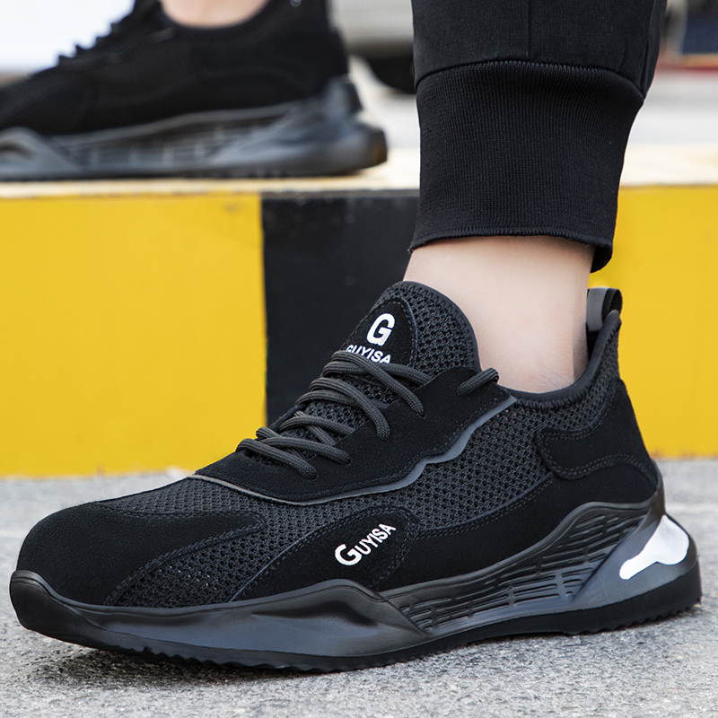 GUYISA  Black lightweight suede European standard steel toe cap anti - smashing anti - piercing safety shoes