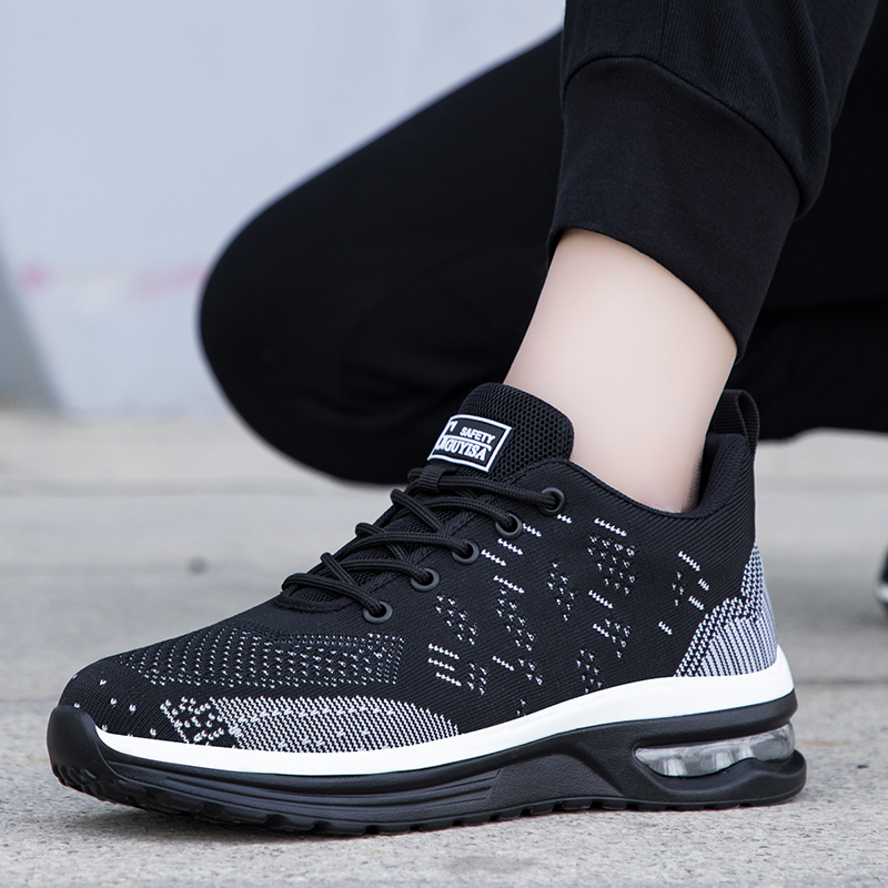 GUYIASA  Black lightweight fly - woven fabric European standard steel toe cap sports series safety shoes