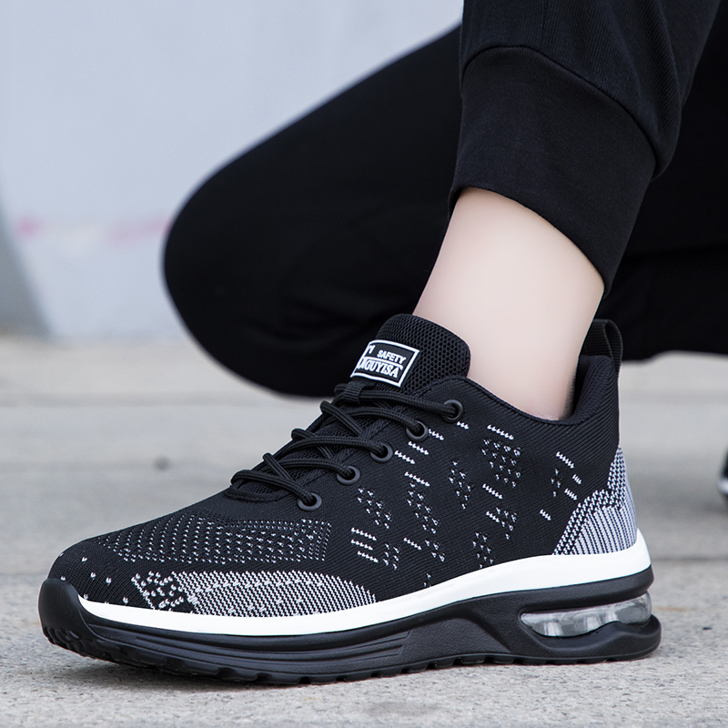 GUYIASA  Black lightweight fly - woven fabric European standard steel toe cap sports series safety shoes