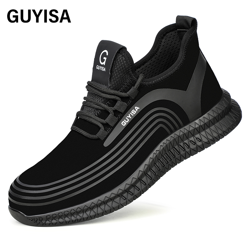 GUYISA Sports series black anti - smashing anti - piercing European standard steel toe cap rubber sole safety shoes