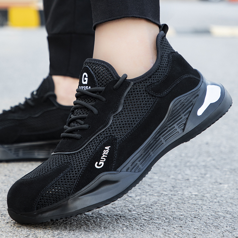 GUYISA  Black lightweight suede European standard steel toe cap anti - smashing anti - piercing safety shoes