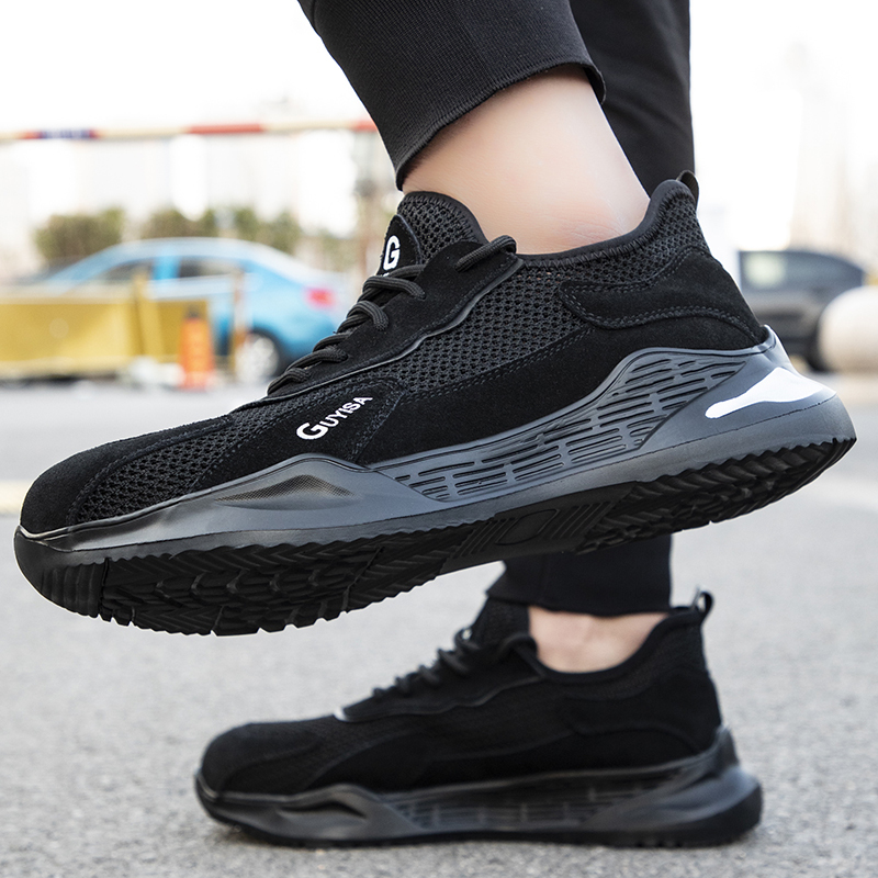 GUYISA  Black lightweight suede European standard steel toe cap anti - smashing anti - piercing safety shoes