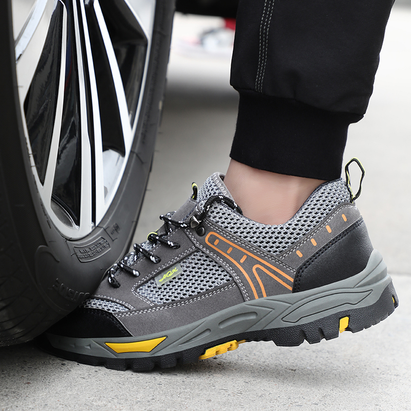 GUYISA   Black summer hiking series microfiber European standard steel toe cap anti - smashing anti - piercing rubber sole safety shoes