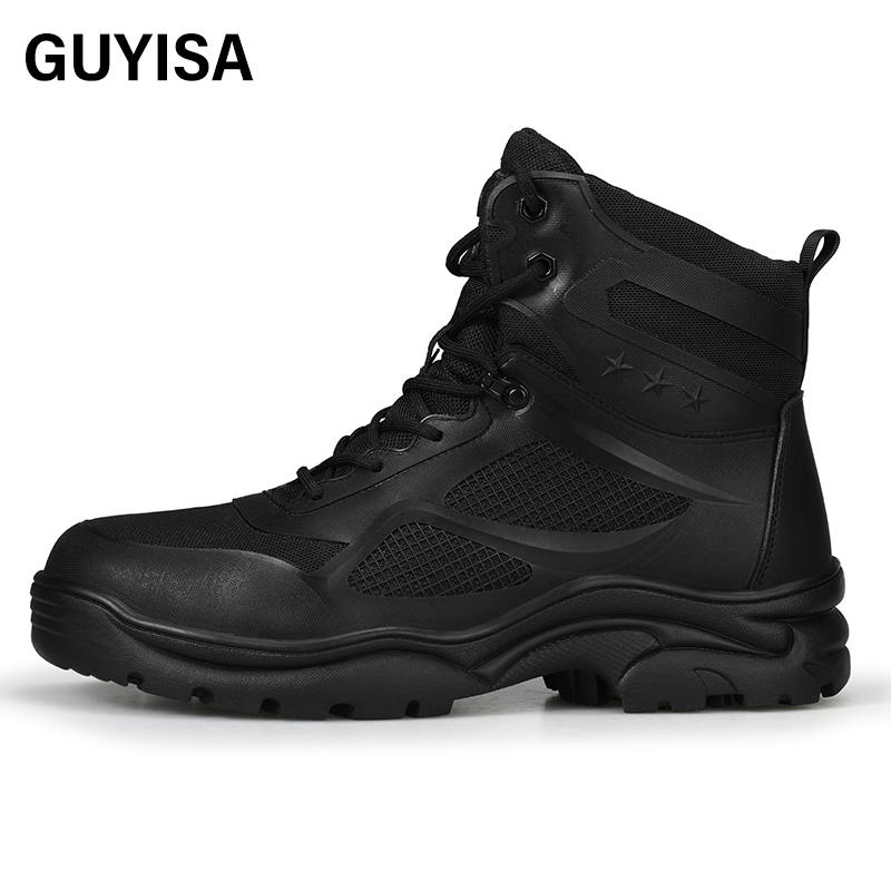GUYISA  Black super fiber high - cut European standard steel toe cap rubber sole safety shoes