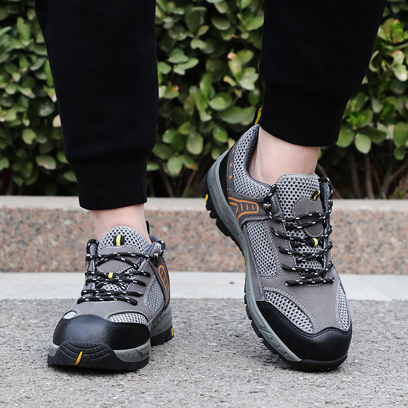 GUYISA   Black summer hiking series microfiber European standard steel toe cap anti - smashing anti - piercing rubber sole safety shoes