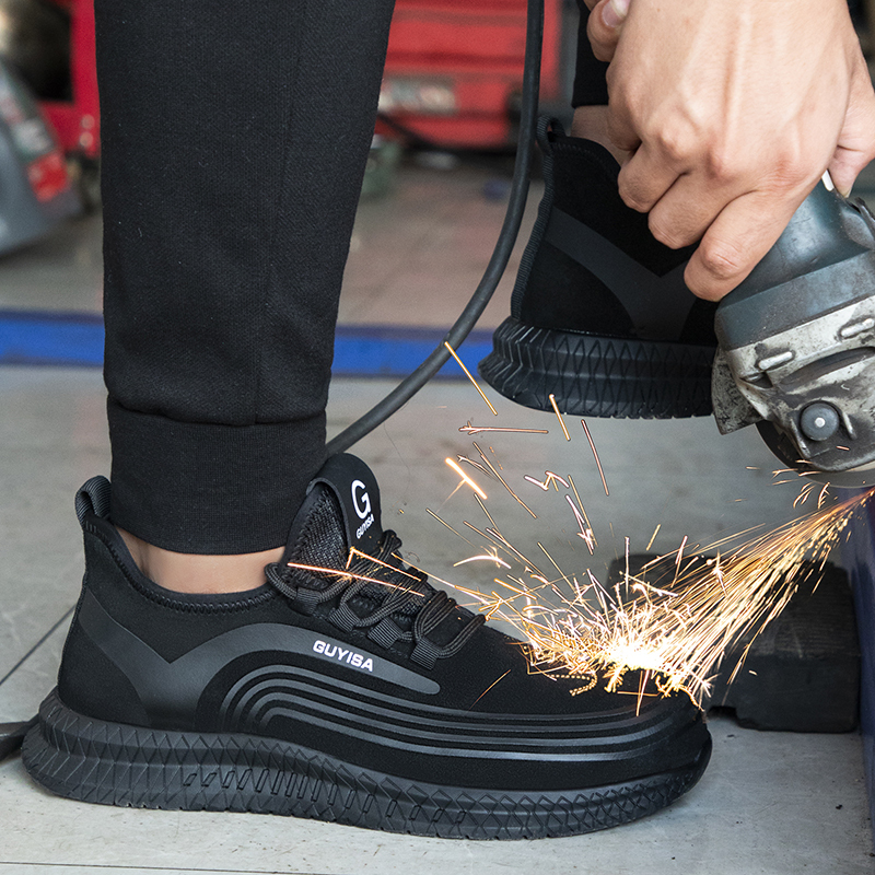 GUYISA Sports series black anti - smashing anti - piercing European standard steel toe cap rubber sole safety shoes