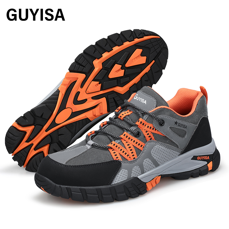 GUYISA  Hiking series grey anti - smashing anti - piercing steel wire cloth European standard steel toe cap rubber sole safety shoes