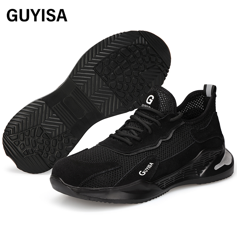 GUYISA  Black lightweight suede European standard steel toe cap anti - smashing anti - piercing safety shoes