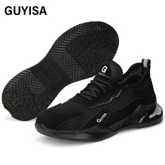 GUYISA  Black lightweight suede European standard steel toe cap anti - smashing anti - piercing safety shoes