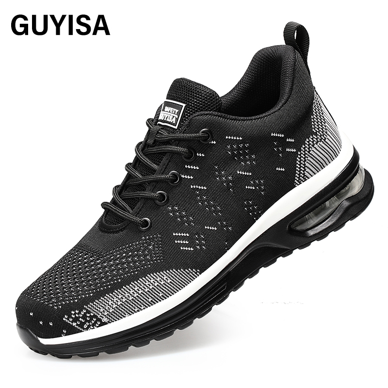 GUYIASA  Black lightweight fly - woven fabric European standard steel toe cap sports series safety shoes