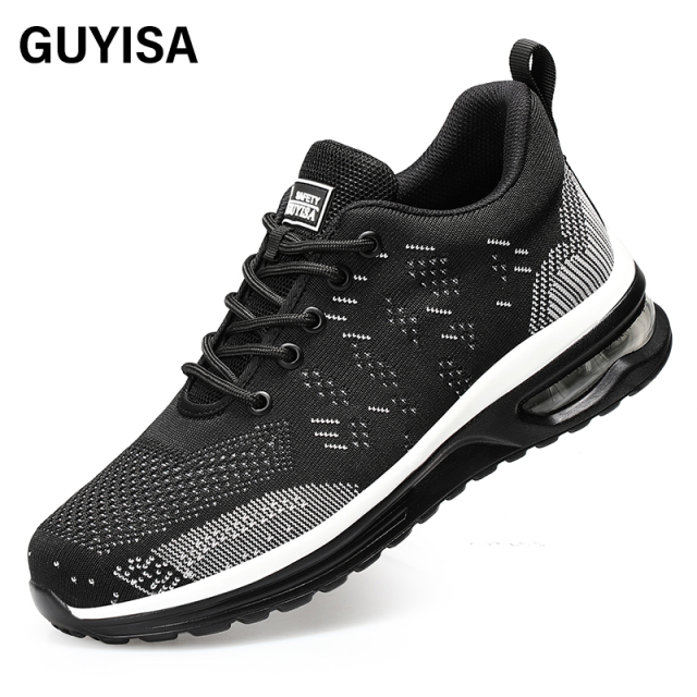 GUYIASA  Black lightweight fly - woven fabric European standard steel toe cap sports series safety shoes