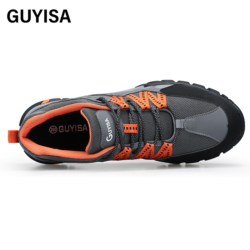 GUYISA  Hiking series grey anti - smashing anti - piercing steel wire cloth European standard steel toe cap rubber sole safety shoes